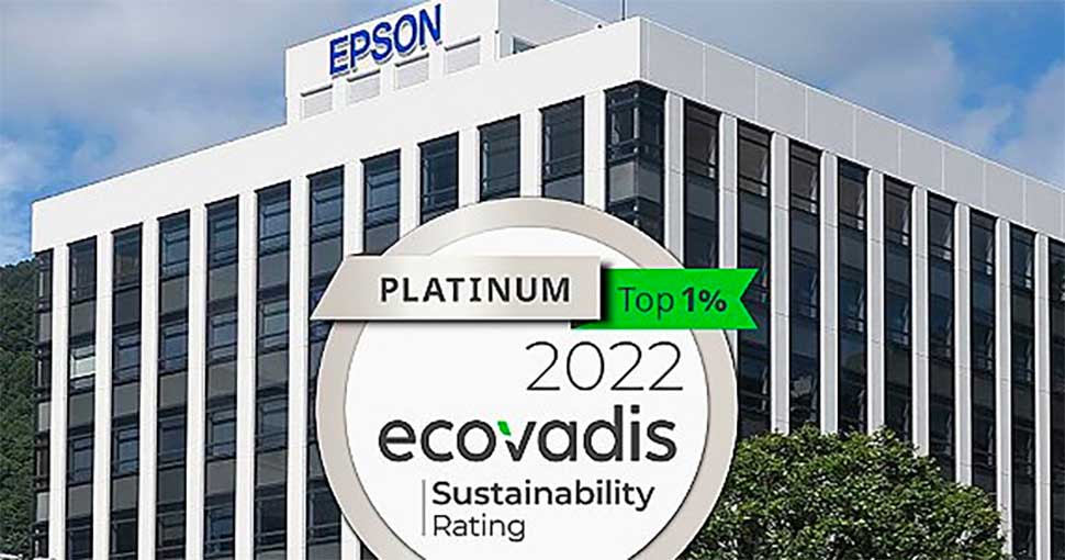 Epson Awarded third successive EcoVadis Platinum Rating putting Epson in the top 1% of companies in its industry.