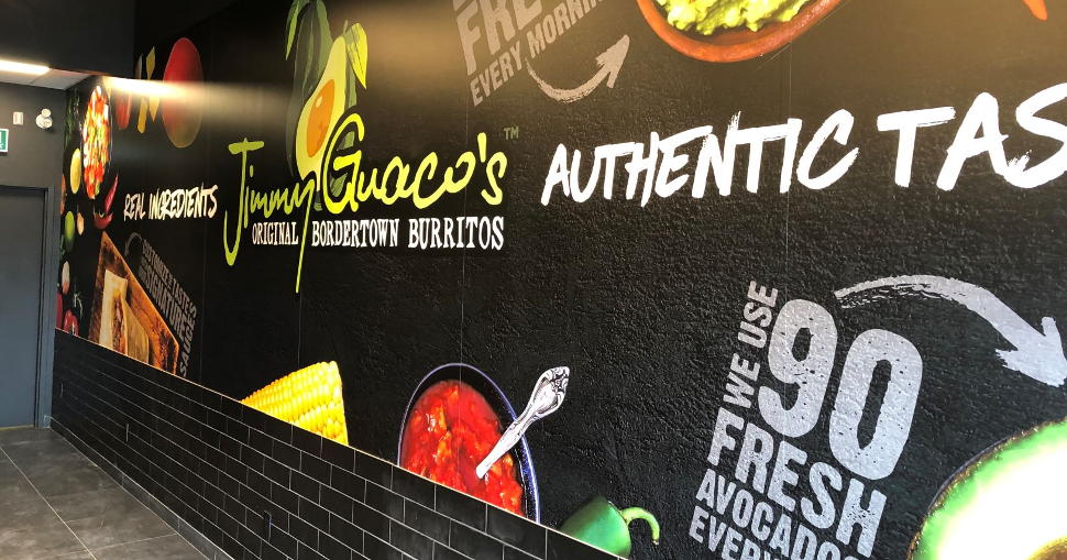 Toronto-based Lamin-8 used Drytac's ReTac Smooth 75 polymeric PVC film for the project at its local branch of Jimmy Guaco's.