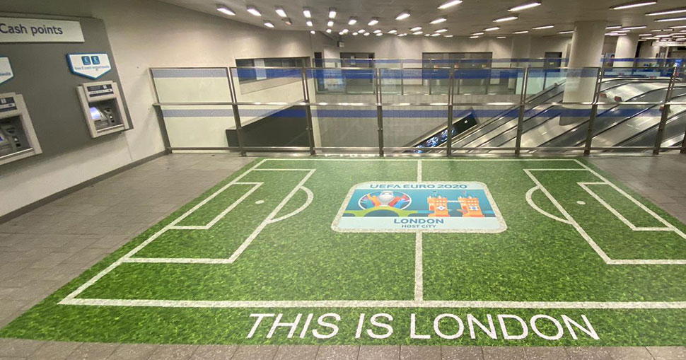 Family-run Links Signs has used Drytac Polar Grip to produce an attention-grabbing range of graphics at London Underground stations to celebrate the Euro 2020 football tournament.