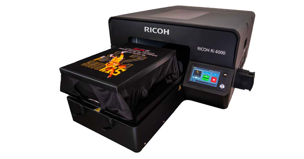 Polyester printing market gap closed by RICOH Ri 4000 Direct to Garment (DTG) printer.