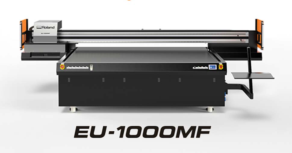 Roland DG announces the launch of its new robust and reliable large format UV flatbed printer, the EU-1000MF.