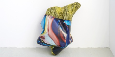 The pair of sculptures — which were sold to a collector at the end of the show — started out as hip hop video stills which Elliot captured, printed and moulded as a skin around 3D objects.