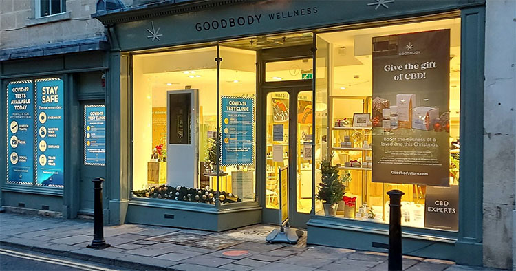 Informative new graphics printed on Viziprint Illuminate installed at two locations for leading CBD supplier Goodbody Botanicals.